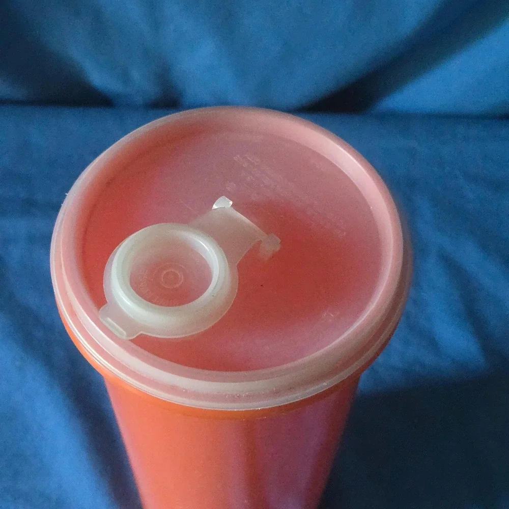 Vintage Tupperware Orange Tall Tumbler Pitcher 262-5 with Flip Top Lid 603-1 USA